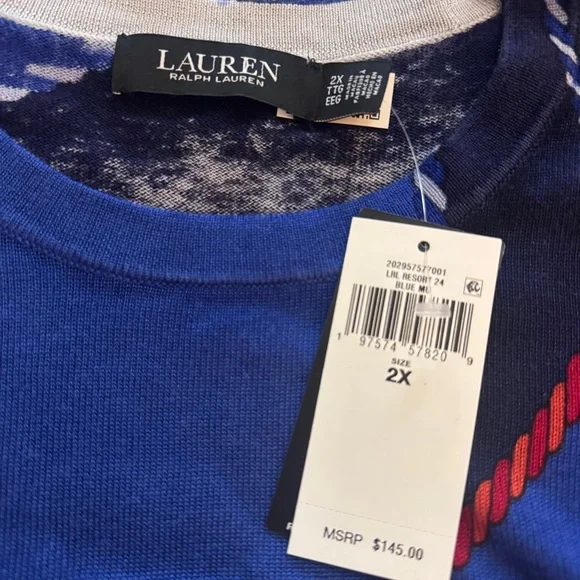 NWT Women Plus RALPH LAUREN Spring Beach Nautical Coastal Print light Sweater 2X - Picture 6 of 8